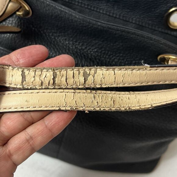 MICHAEL KORS Shoulder Bag Black Pebbled Leather NB-1504 Medium Tote Gold Tone - Picture 9 of 12